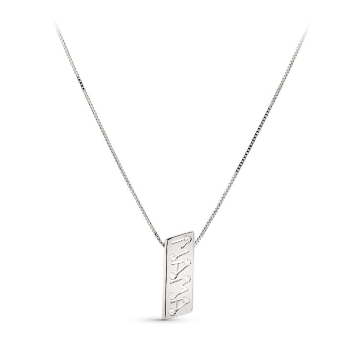 18K COLGANTE ORO BLANCO MADRE RECTANGULAR CON CIRCONITAS