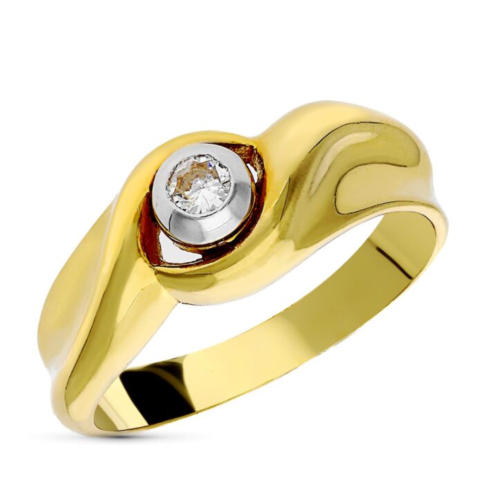 18K SORTIJA ORO BICOLOR DIAMANTE TALLA BRILLANTE. 0,10 QTS.