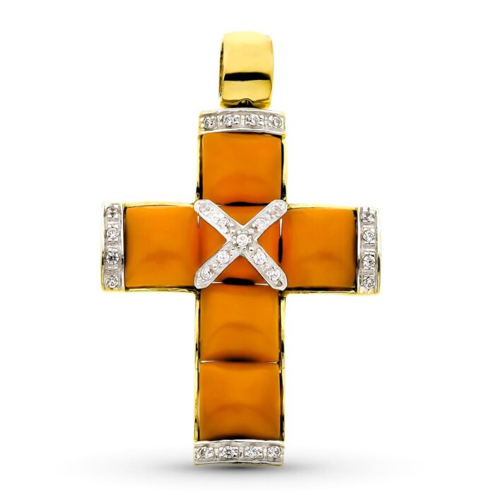 18K CRUZ ORO AMARILLO CORAL FINO 45X29 MM