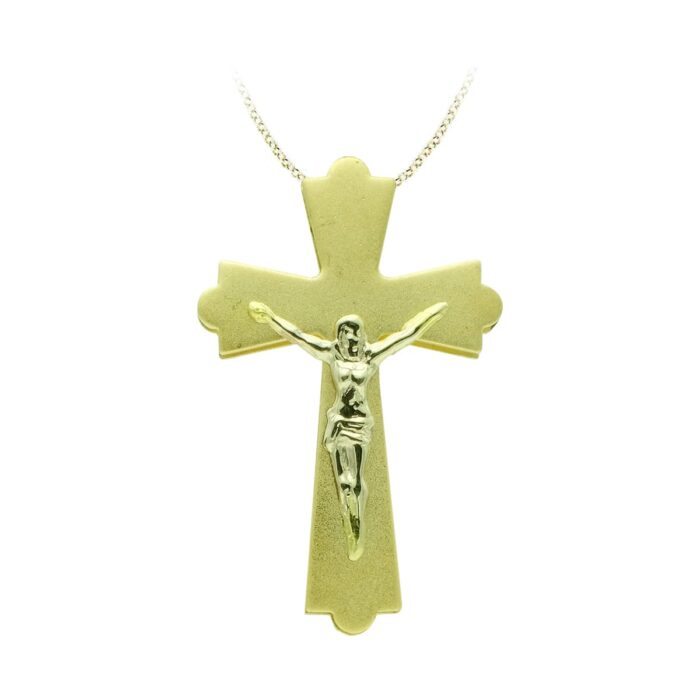 18K CRUZ ORO AMARILLO CON CRISTO BICOLOR 22X14 MM