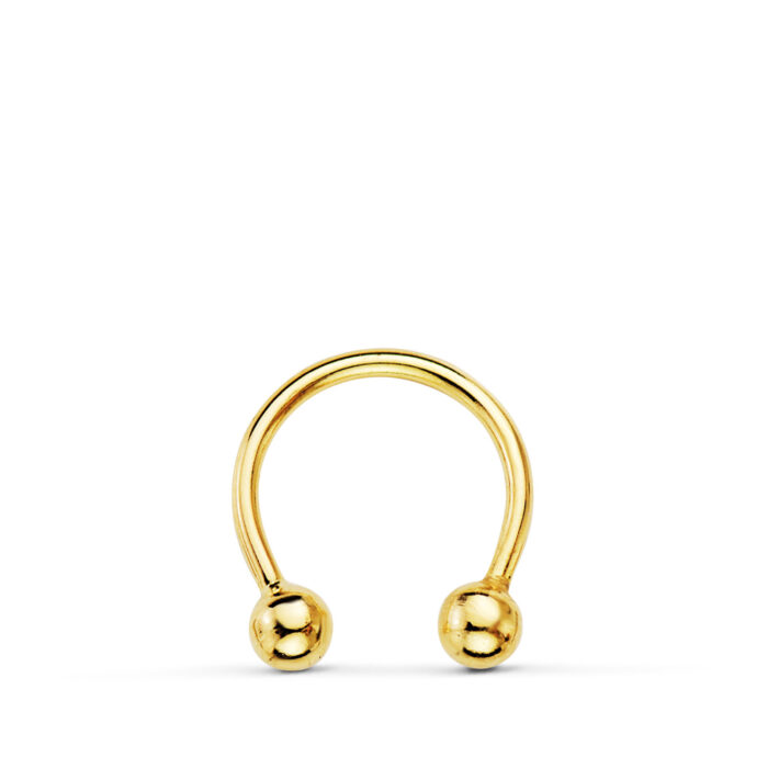 18K PIERCING ORO AMARILLO PEZON CURVO CON BOLAS 3MM 11 X 10MM
