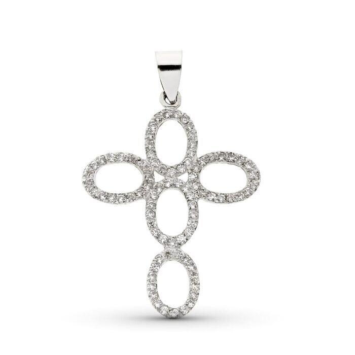 18K CRUZ ORO BLANCO CON CIRCONITA 35X26 MM