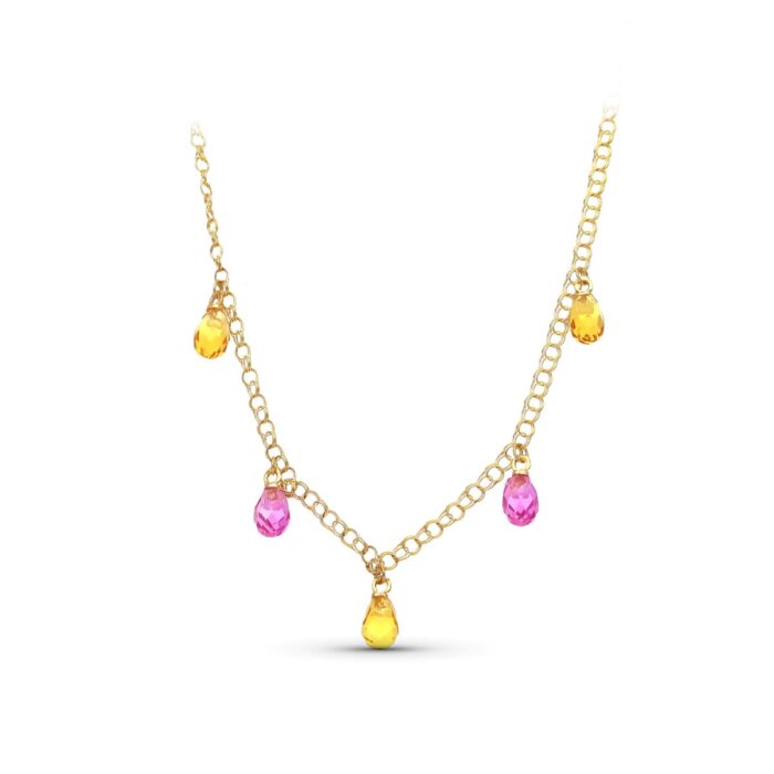 18K GARGANTILLA ORO AMARILLO LAGRIMAS PIEDRAS COLOR TOPACIO-ROSA