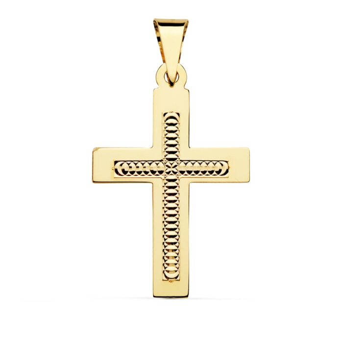18K CRUZ ORO AMARILLO TALLADA 34X22 MM