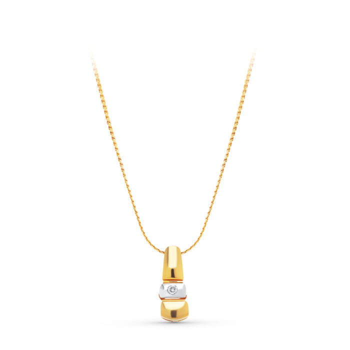 18K COLGANTE ORO AMARILLO BRILLANTE 16X6 MM 0.05 QTS. CADENA 42 CM