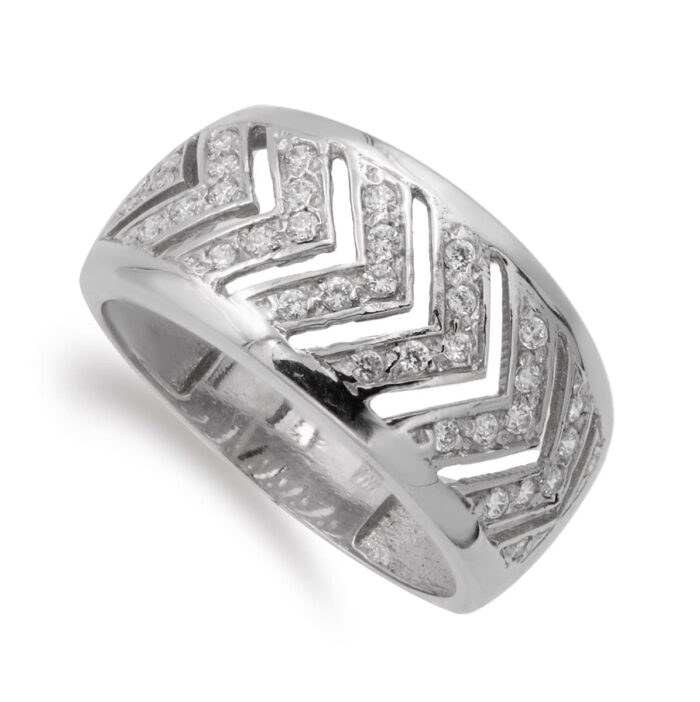 18K SORTIJA ORO BLANCO MOTIVOS CON CIRCONITAS. ANCHO: 11 MM