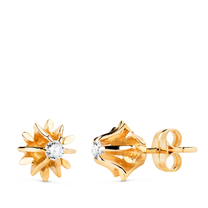 18K PENDIENTES ORO AMARILLO MACIZOS 2 DIAMANTES 0,200 QTES. MEDIDA: 9X9MM. CIERRE PRESION