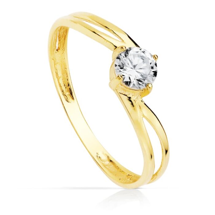 9K SOLITARIO ORO AMARILLO CALADO CON CIRCONITA. ANCHO: 4,5 MM