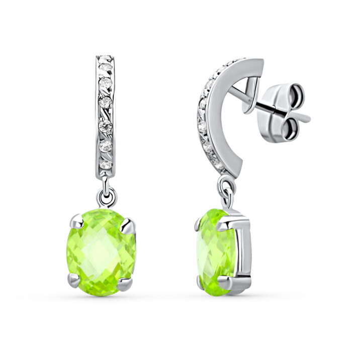 18K PENDIENTES ORO BLANCO PIEDRA COLOR PRESION