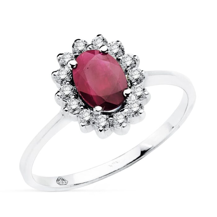 18K SORTIJA ORO BLANCO RUBI 7X5 MM 1,04 QT. DIAMANTES 0,290 QTS. SI-H 11,5X9,5 MM