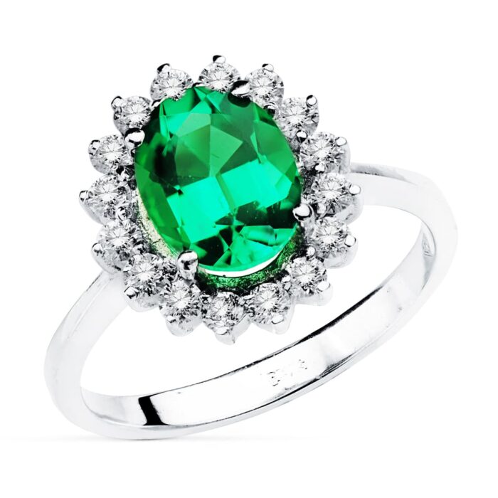 18K SORTIJA ORO BLANCO ESMERALDA 9X7 MM 1,74 QTS. SI-H 0,56QTS. 14X12,5 MM