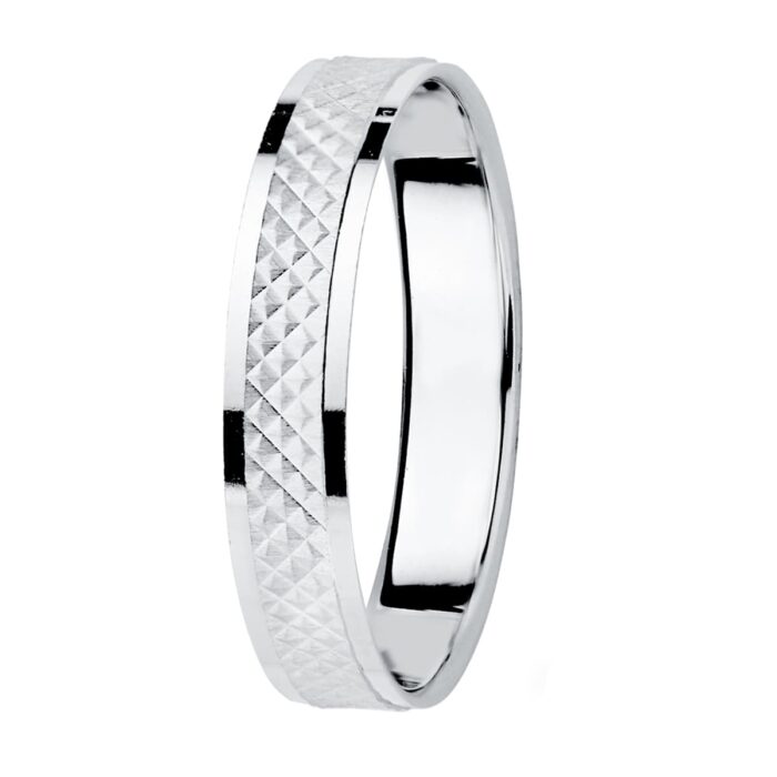 18K ALIANZA ORO BLANCO TALLADA Y BORDES EN BRILLO 3.5 MM