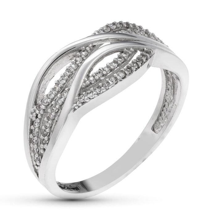 SORTIJA ORO BLANCO 18K CON CIRCONITAS ANCHO 8 MM