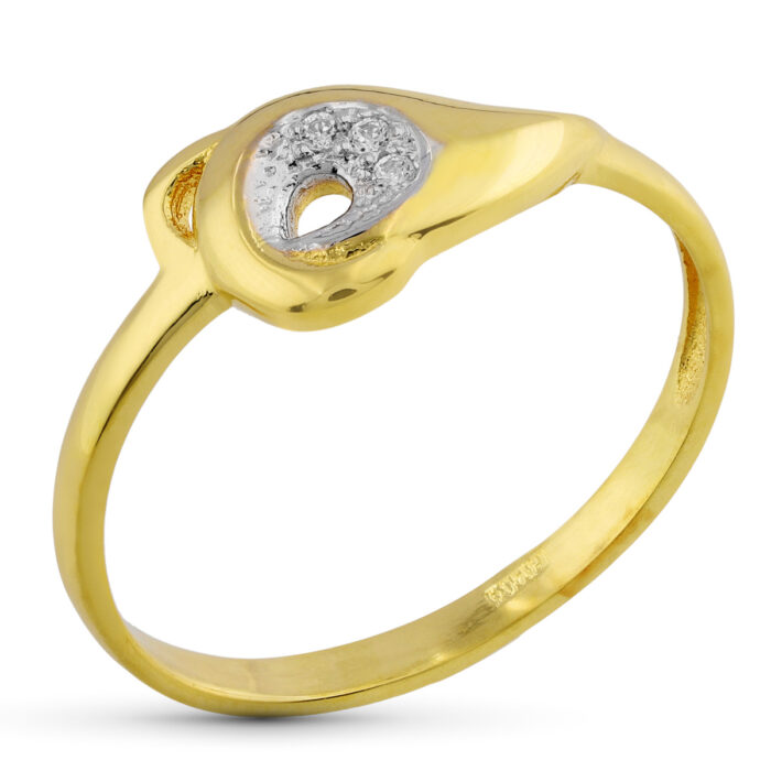 SORTIJA ORO BICOLOR 18K CON MOTIVO Y CIRCONITAS ANCHO 7,5 MM