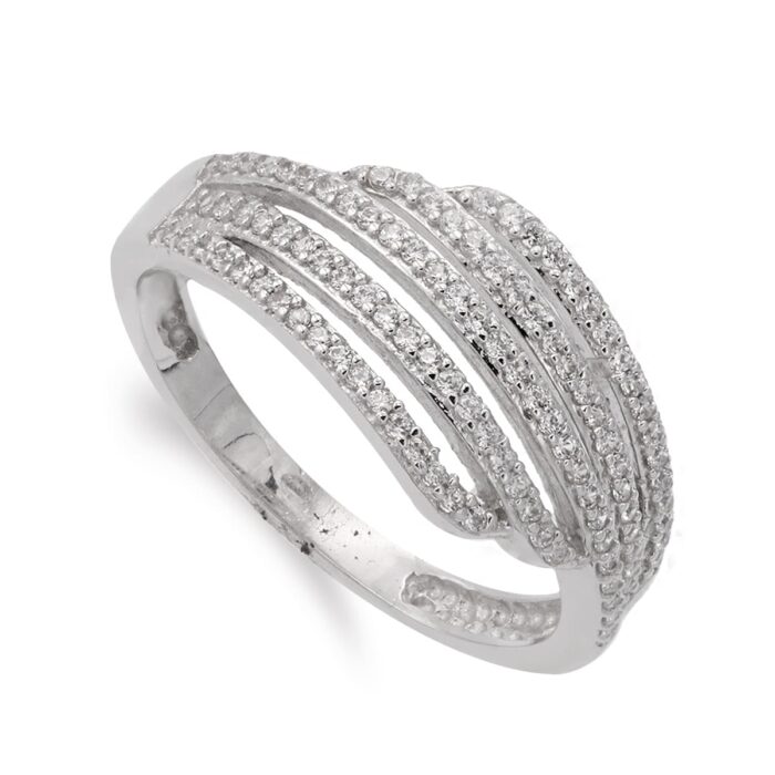 SORTIJA ORO BLANCO 18K BANDAS CON CIRCONITAS. ANCHO: 7 MM