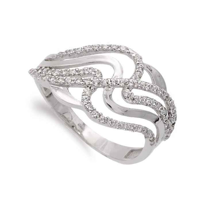 SORTIJA ORO BLANCO 18K CON CIRCONITAS ANCHO 12 MM
