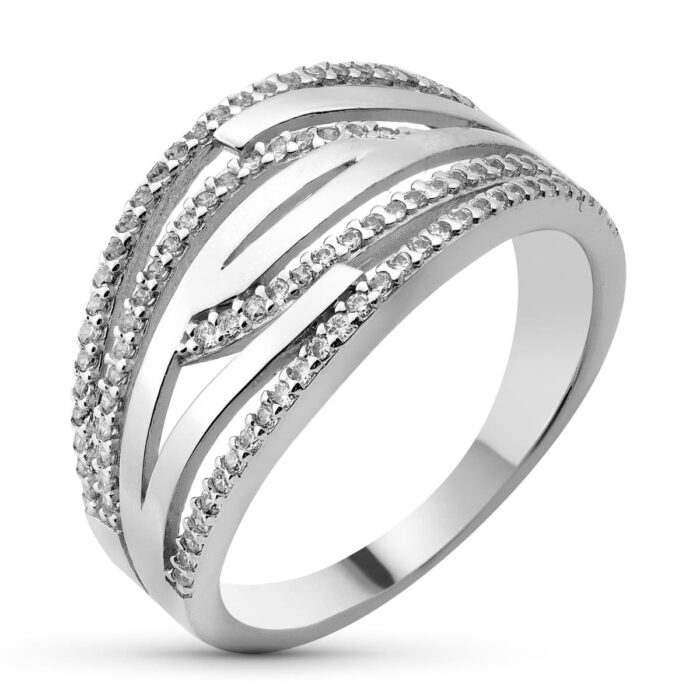 SORTIJA ORO BLANCO 18K CON CIRCONITAS ANCHO 11 MM