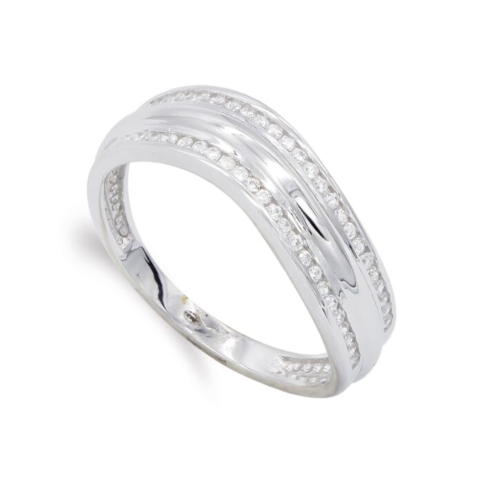 SORTIJA ORO BLANCO 18K CON CIRCONITAS ANCHO 6 MM