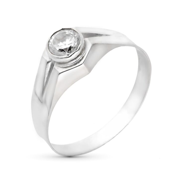 SOLITARIO ORO BLANCO 18K HUECO CON CIRCONITA 5 MM ANCHO 8 MM