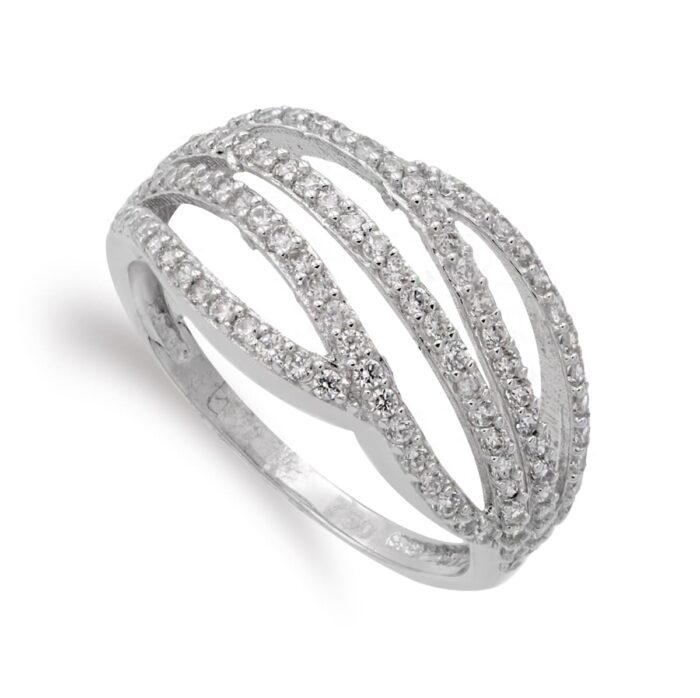 SORTIJA ORO BLANCO 18K CON CIRCONITAS ANCHO 10,5 MM
