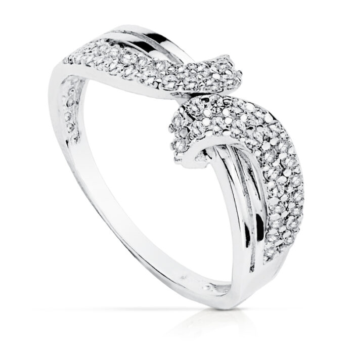 SORTIJA ORO BLANCO 18K LAZO CON CIRCONITAS ANCHO 7 MM