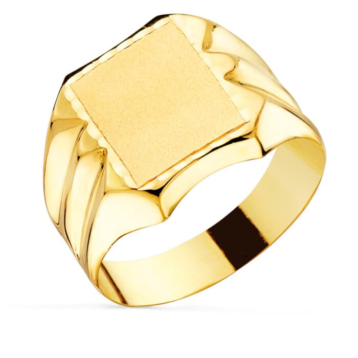 SELLO ORO AMARILLO 18K HUECO CABALLERO RECTANGULAR TALLADO ZONA GRABADO 12X10 MM