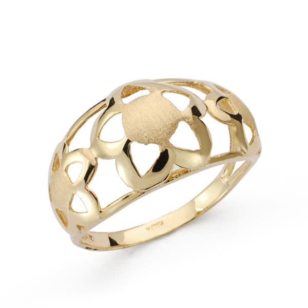 SORTIJA ORO AMARILLO 18K CALADO CON FLORES MATE Y BRILLO ANCHO 11MM
