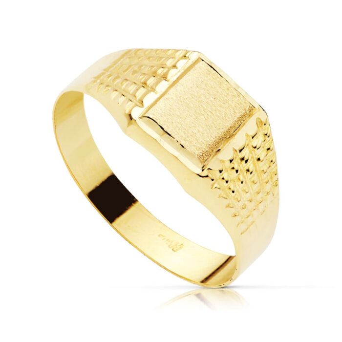SELLO ORO AMARILLO 18K CADETE HUECO TALLADO ZONA GRABADO 7 X 6 MM
