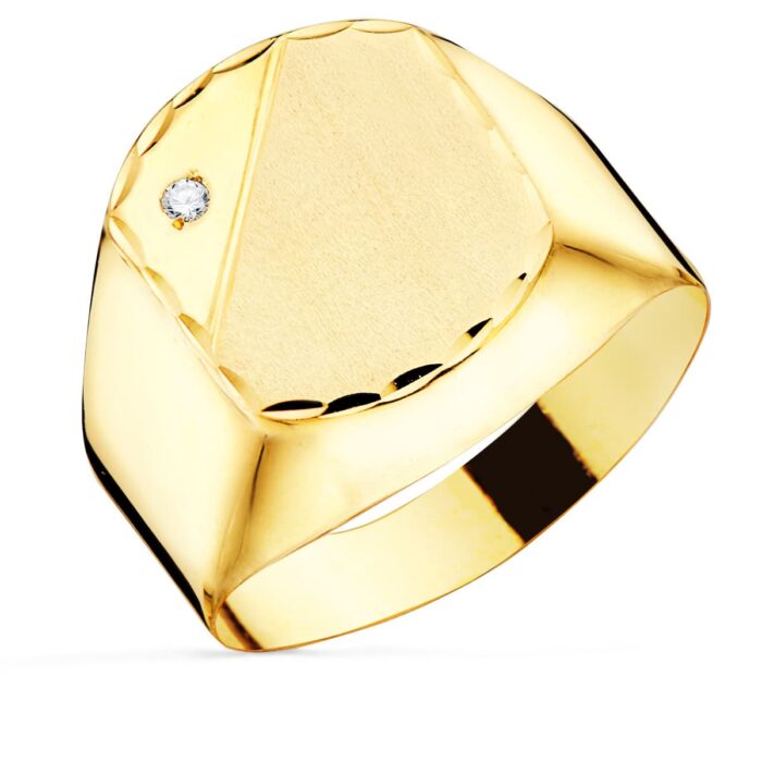 9K SELLO ORO AMARILLO CABALLERO HUECO EN BRILLO CON CIRCONITA CABEZA 13X11 MM