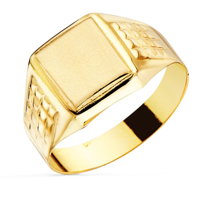SELLO ORO AMARILLO 18K CABALLERO HUECO LATERAL BRILLO ZONA GRABADO 10X9 MM