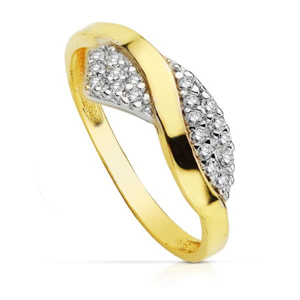 SORTIJA ORO BICOLOR 18K CON CIRCONITAS ANCHO 7 MM