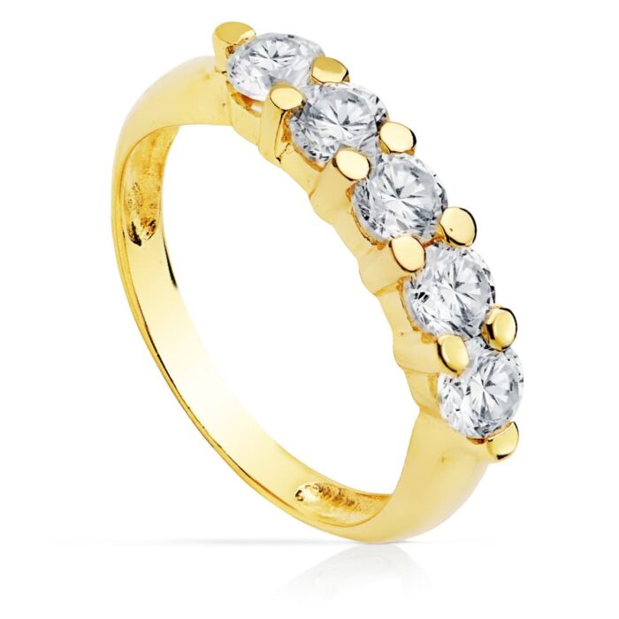 18K SORTIJA QUINTILLO ORO AMARILLO CIRCONITAS 4 MM