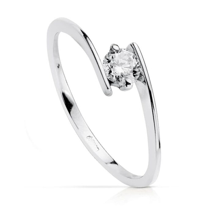 18K SOLITARIO ORO BLANCO CRUZADO CON CIRCONITA DE 4 MM