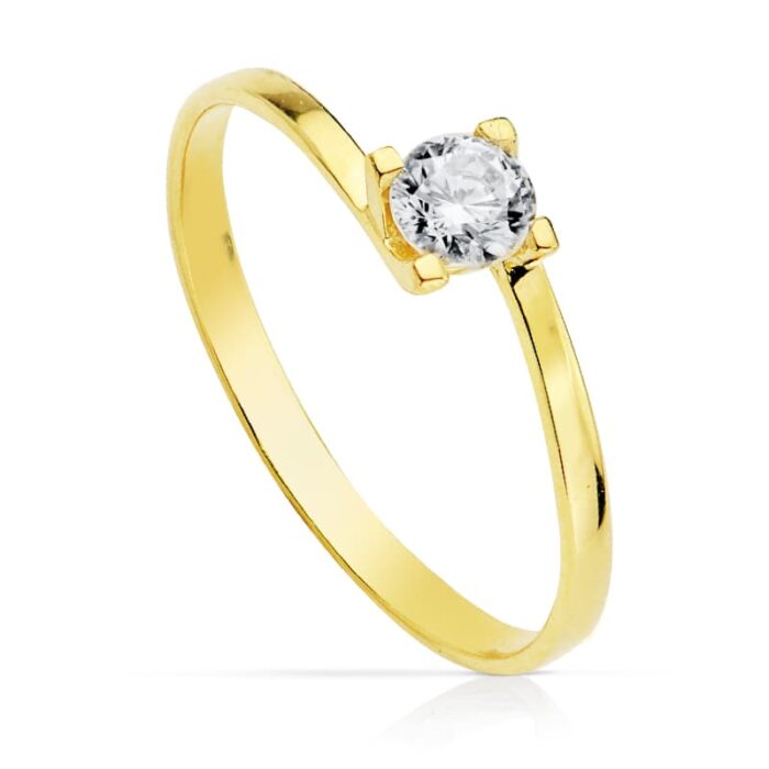 18K SOLITARIO ORO AMARILLO 4 GARRAS CON CIRCONITA 4 MM