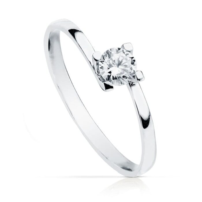 18K SOLITARIO ORO BLANCO 4 GARRAS CON CIRCONITA 4 MM