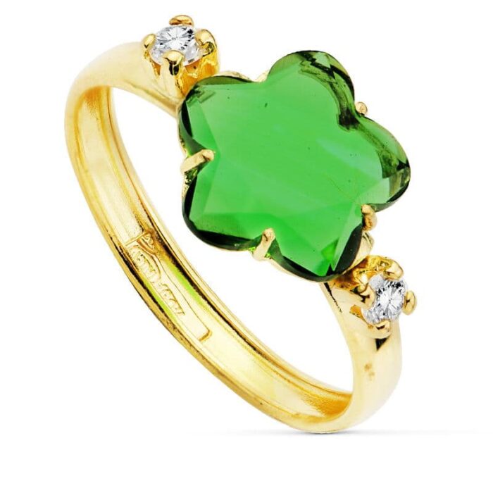 18K SORTIJA PIEDRA VERDE FLOR 10X10 MM