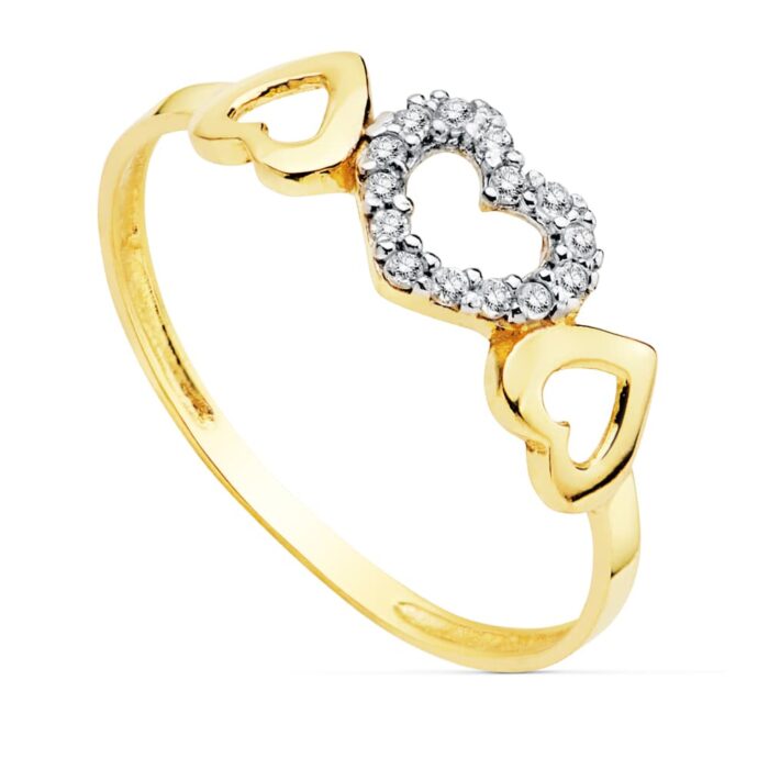 18K SORTIJA BICOLOR CORAZON CIRCONITAS