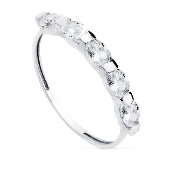 18K SORTIJA ORO BLANCO 5 PIEDRAS OVALES 4X3 MM