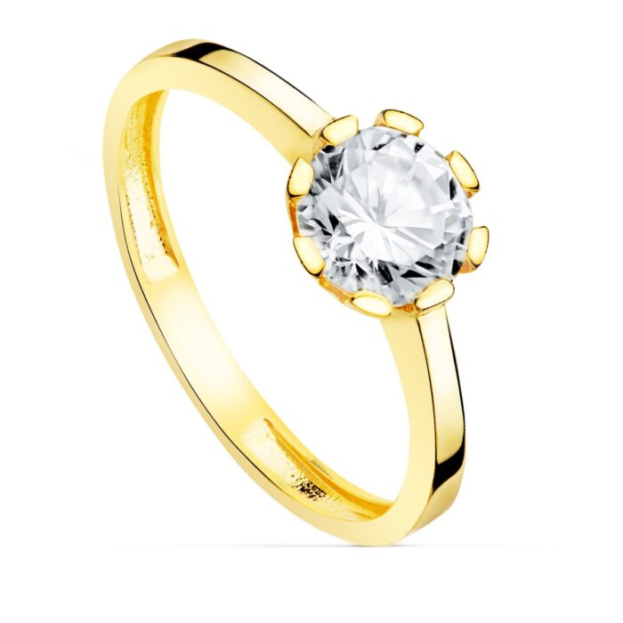 18K SOLITARIO ORO AMARILLO CIRCONITA GARRAS 6.5 MM ANCHO CUERPO 2 MM