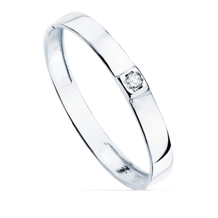 18K SORTIJA ORO BLANCO BRILLO 1 CIRCONITA ANCHO 2.2 MM