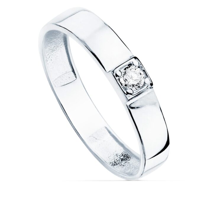 18K SORTIJA ORO BLANCO BRILLO 1 CIRCONITA ANCHO 3.5 MM