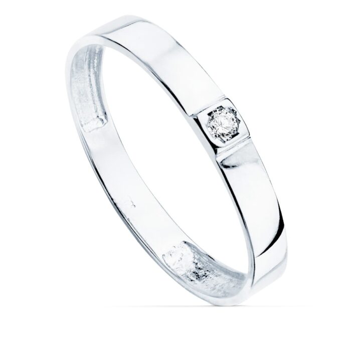 18K SORTIJA ORO BLANCO BRILLO 1 CIRCONITA ANCHO 3 MM