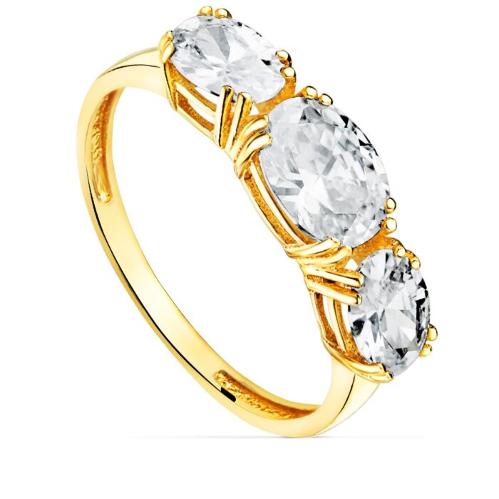 18K SORTIJA ORO AMARILLO 3 CIRCONITAS TALLA OVAL 7X5 MM ANCHO 2.2 MM