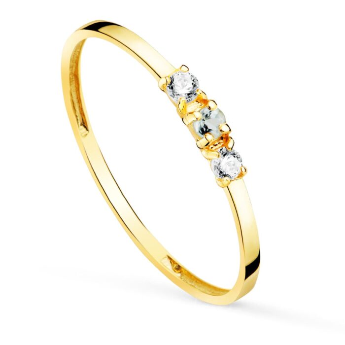 18K SORTIJA ORO AMARILLO AGUAMARINA Y CIRCONITAS ANCHO CUERPO 1.2 MM