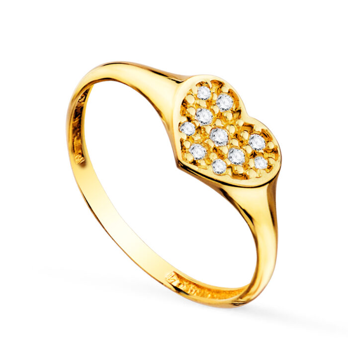 18K SELLO ORO AMARILLO MUJER CABEZA CORAZON CON CIRCONITAS 9X8 MM