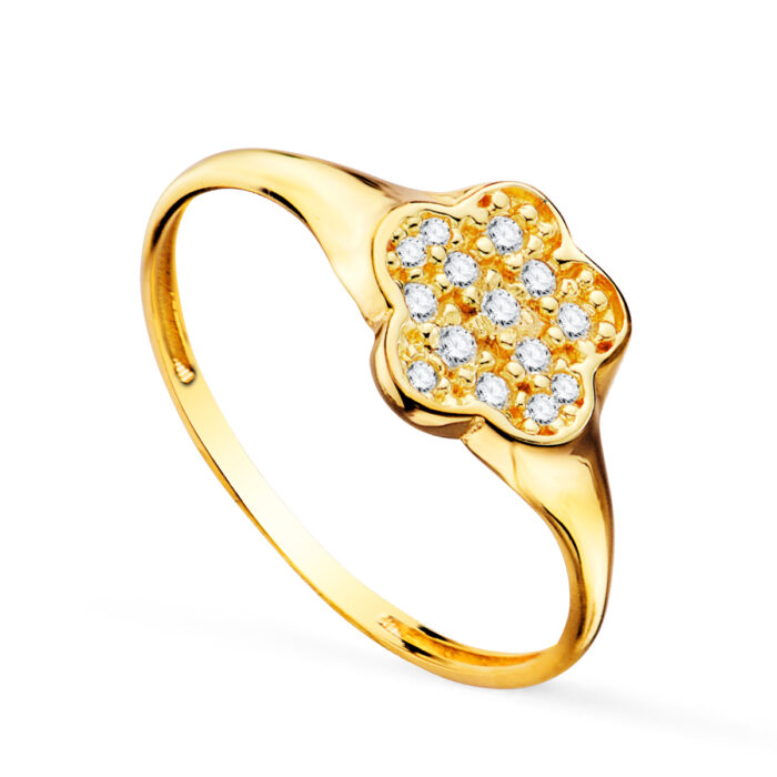18K SELLO ORO AMARILLO MUJER CABEZA FLOR CON CIRCONITAS 8X8 MM