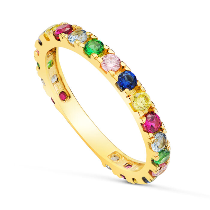 18K ALIANZA ORO AMARILLO CIRCONITAS COLORES GARRAS. ANCHO CUERPO: 2,5 MM