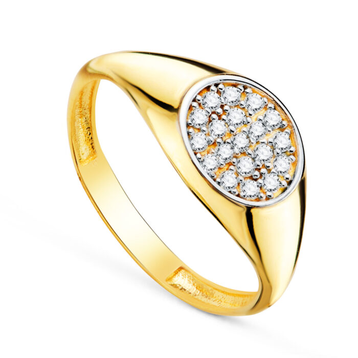 18K SELLO ORO BICOLOR CABEZA OVAL CON CIRCONITAS EN BRILLO. MEDIDA: 9 X 8 MM.