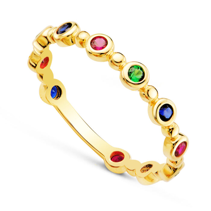 18K SORTIJA ORO AMARILLO CIRCULOS CON CIRCONITAS COLORES. ANCHO: 3MM