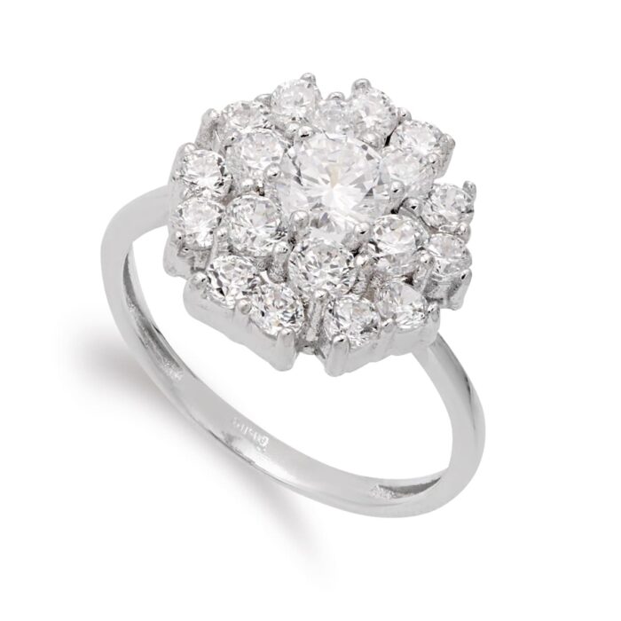 18K SORTIJA ORO BLANCO CUAJO PIÑA CON CIRCONITAS. ANCHO: 14 MM